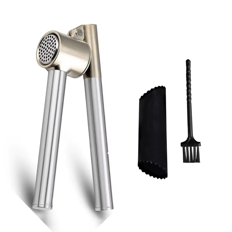 Set de Prensa de Ajos 3 en 1 de Acero Inoxidable (Incluye Pelador y Cepillo)